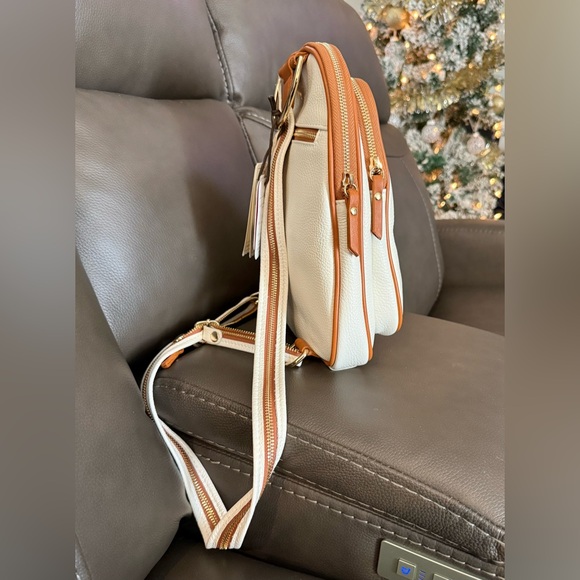 Valentina Cream and Tan CONVERTIBLE Backpack NWT - Picture 3 of 8